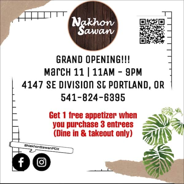 Nakhon Sawan Noodle & Bar Opens March 11 in SE Portland | Thai Restaurant, Takeout, Dine In, Grand Opening Special - PDX Pipeline